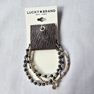 Lucky Brand▪️Semi Precious Accents Gold, Silver and Black Beaded Bracelet Set